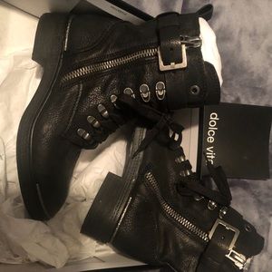 Steve Madden Black Leather Avalon Combat Boots